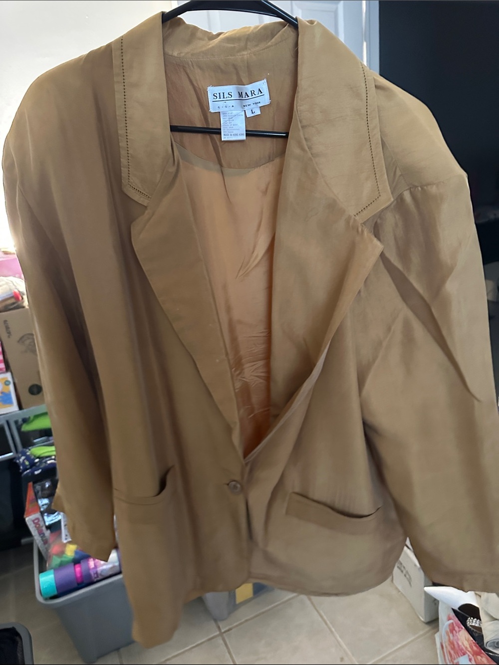 Women's Camel Silk Single-Button Blazer
